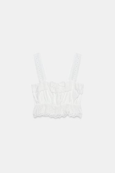 TOP COURT BRODÉ ET PERFORÉ - Blanc de Zara - Image 7
