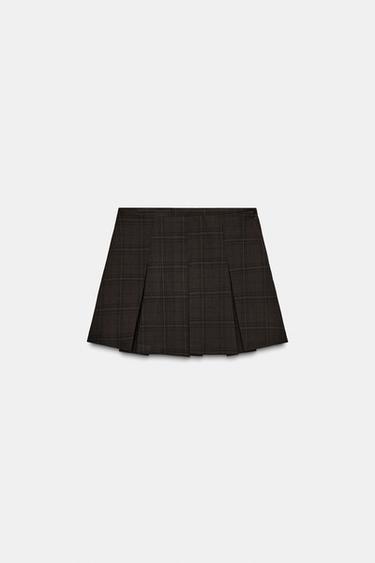CHECK BOX PLEAT SKORT - Khaki by Zara