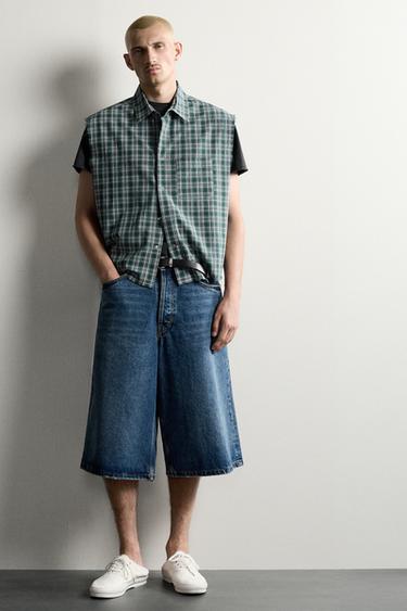 Zara 格紋短版背心襯衫 - 綠色