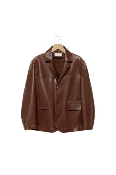 BLAZER RELAXED FIT PIEL - Marrón de Zara