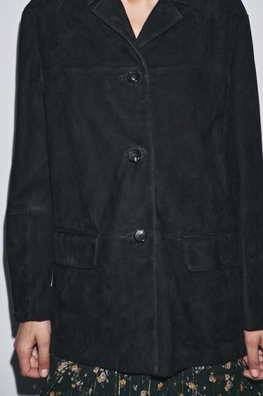 Zara 100% SUEDE OVERSIZE JACKET ZW COLLECTION LIMITED EDITION - Black