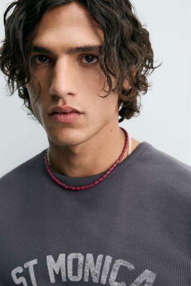 WASHED PRINT RIBBED T-SHIRT - Navy blue by Zara - Image 4