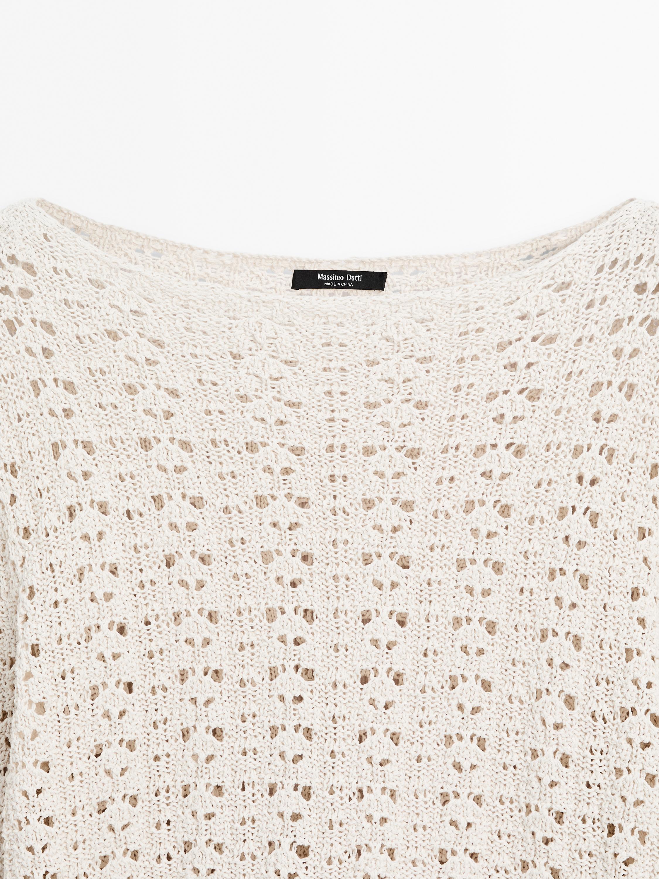 Cotton blend openwork crochet sweater
