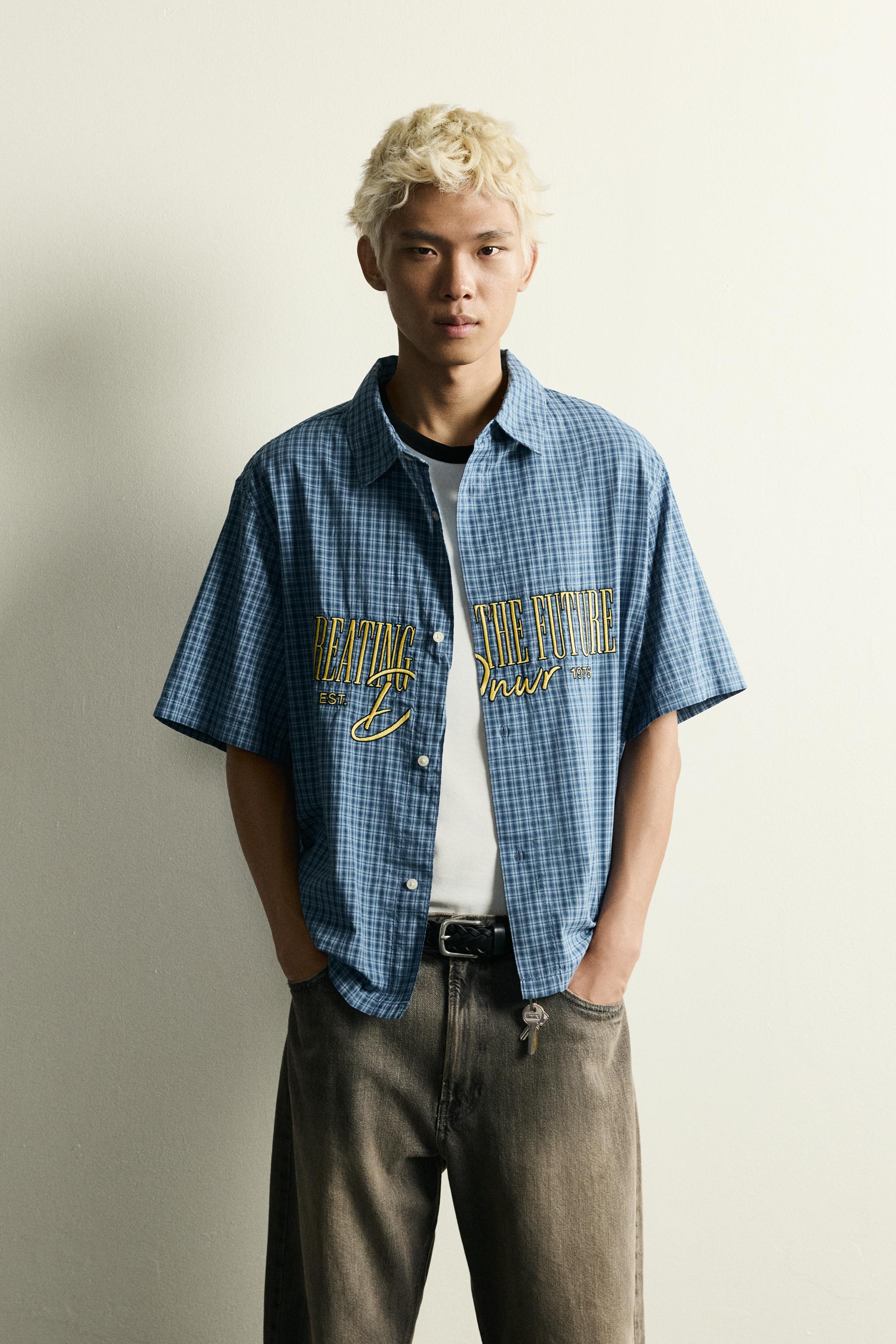 RELAXED FIT PLAID ZIPPER SHIRT