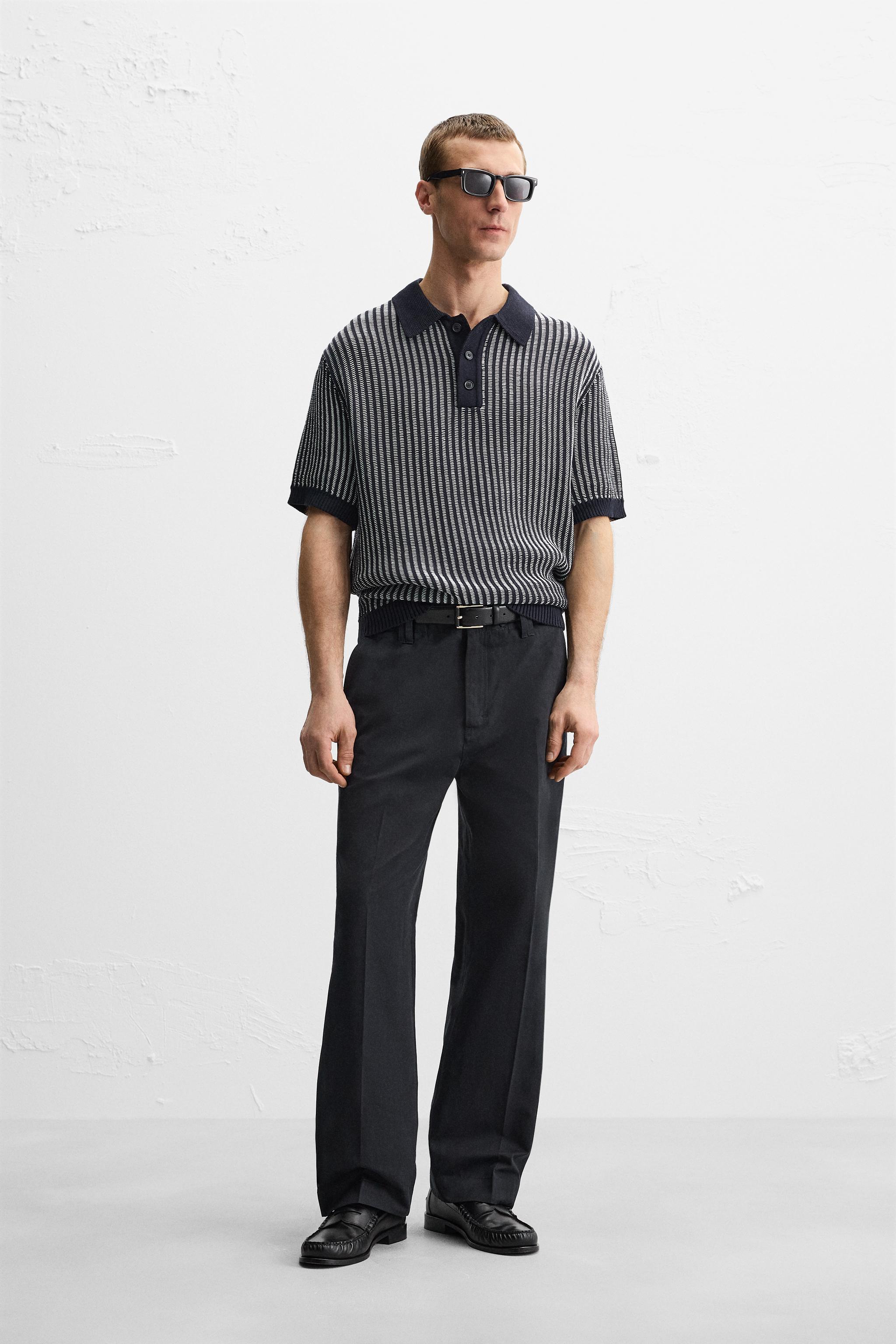 リブ編みニットポロシャツ - ダイブルー | ZARA Japan / 日本