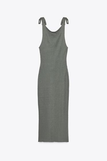 BELTED DRESS WITH BOW - Grey green by Zara - Image 5