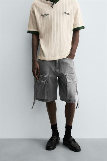 Zara CARGO DENIM SHORTS - Anthracite grey