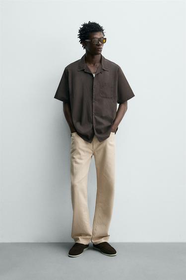 პერანგი REGULAR FIT ბამბის მუსლინი - Zara-ს Dark brown - სურათი 0