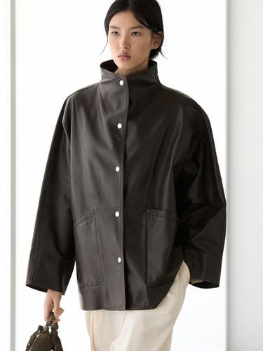 Nappa leather cape jacket — Brown 2