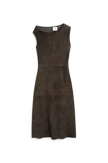 Vestido midi escote asimétrico piel ante - LIMITED EDITION - Negro oro de Zara