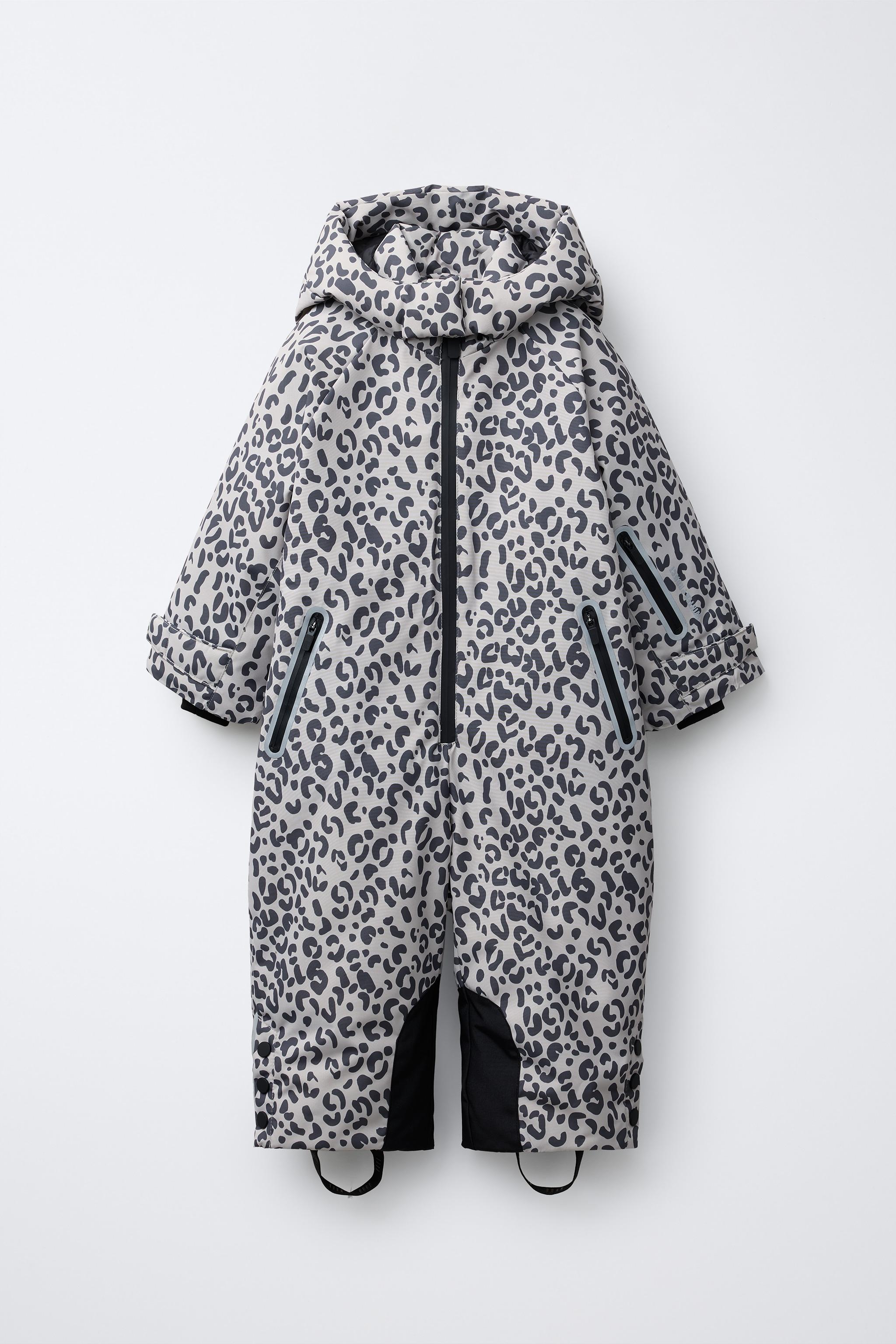 耐水・防風スキー用アニマル柄ジャンプスーツ - ライトグレー