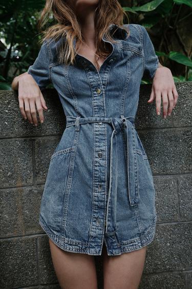 Z1975 MINI DENIM DRESS WITH BELT - Blue by Zara