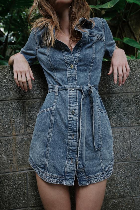 maura denim mini dress Heartland Pleated Baby GAP small denim DEC 25 Color:Mauve Pink Bouquet stretch denim