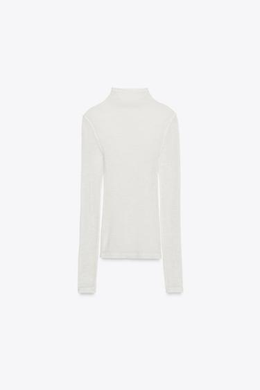 T-SHIRT EN LAINE 100 % - Écru de Zara - Image 5