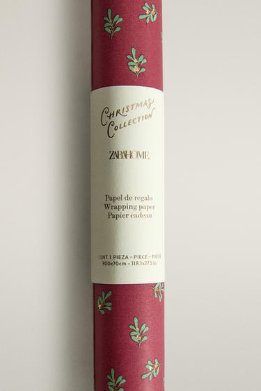 CHRISTMAS LEAF PRINT GIFT WRAP — Red 2