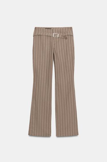 PANTALON FLARE À RAYURES AVEC BOUCLE - Marron / Écru de Zara - Image 3