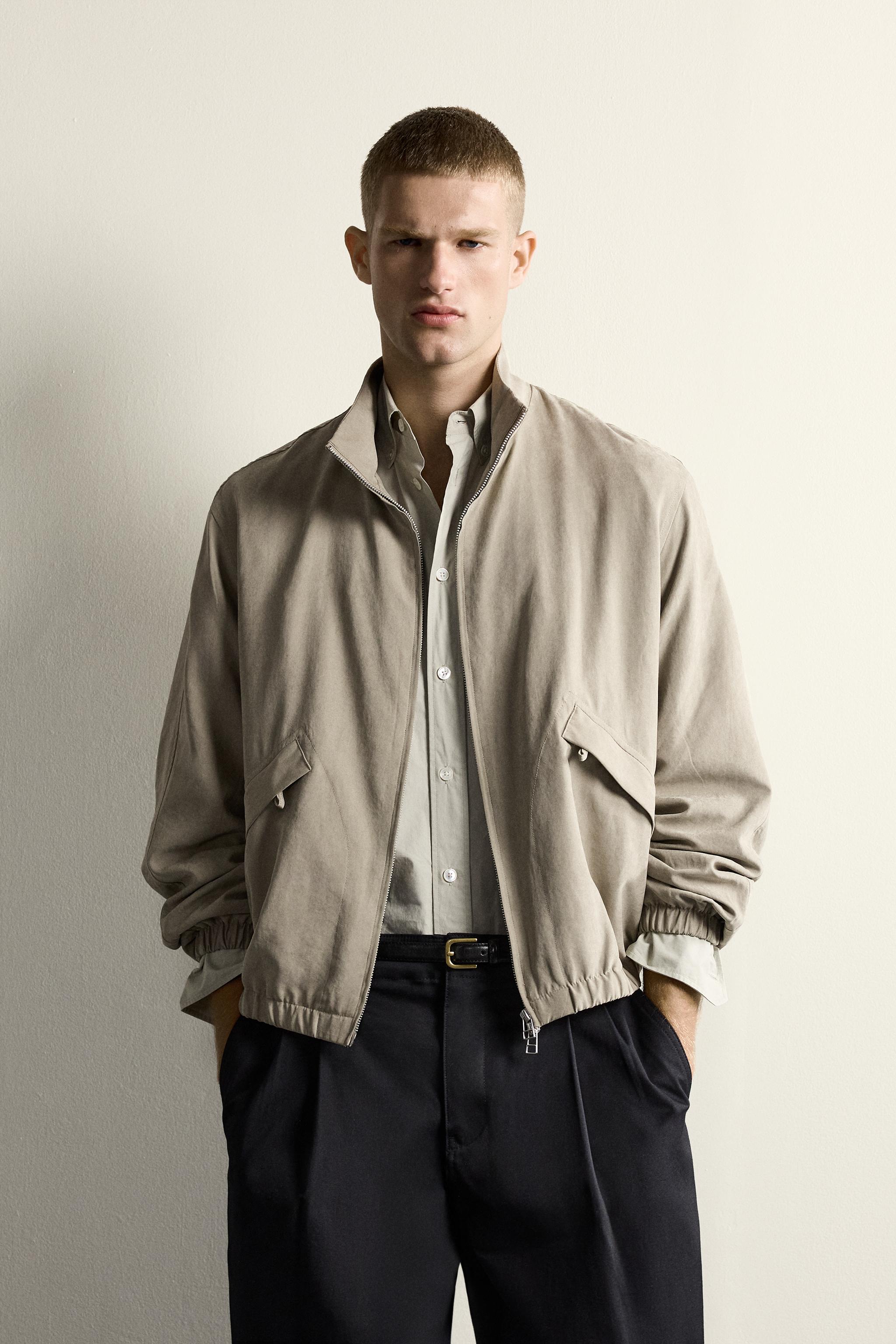 RELAXED FIT FAUX SUEDE BOMBER JACKET — Pearl grey