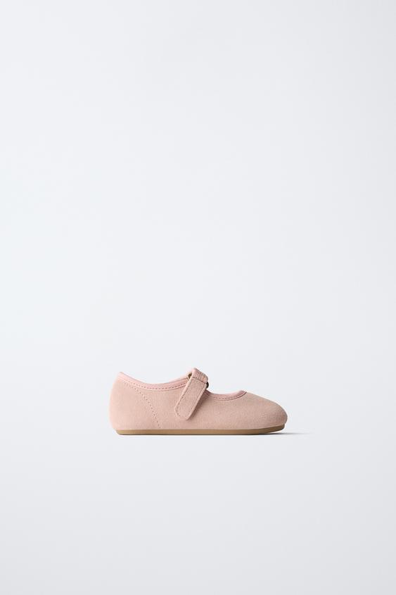 LEATHER BALLET FLATS - Pink by Zara - Image 0