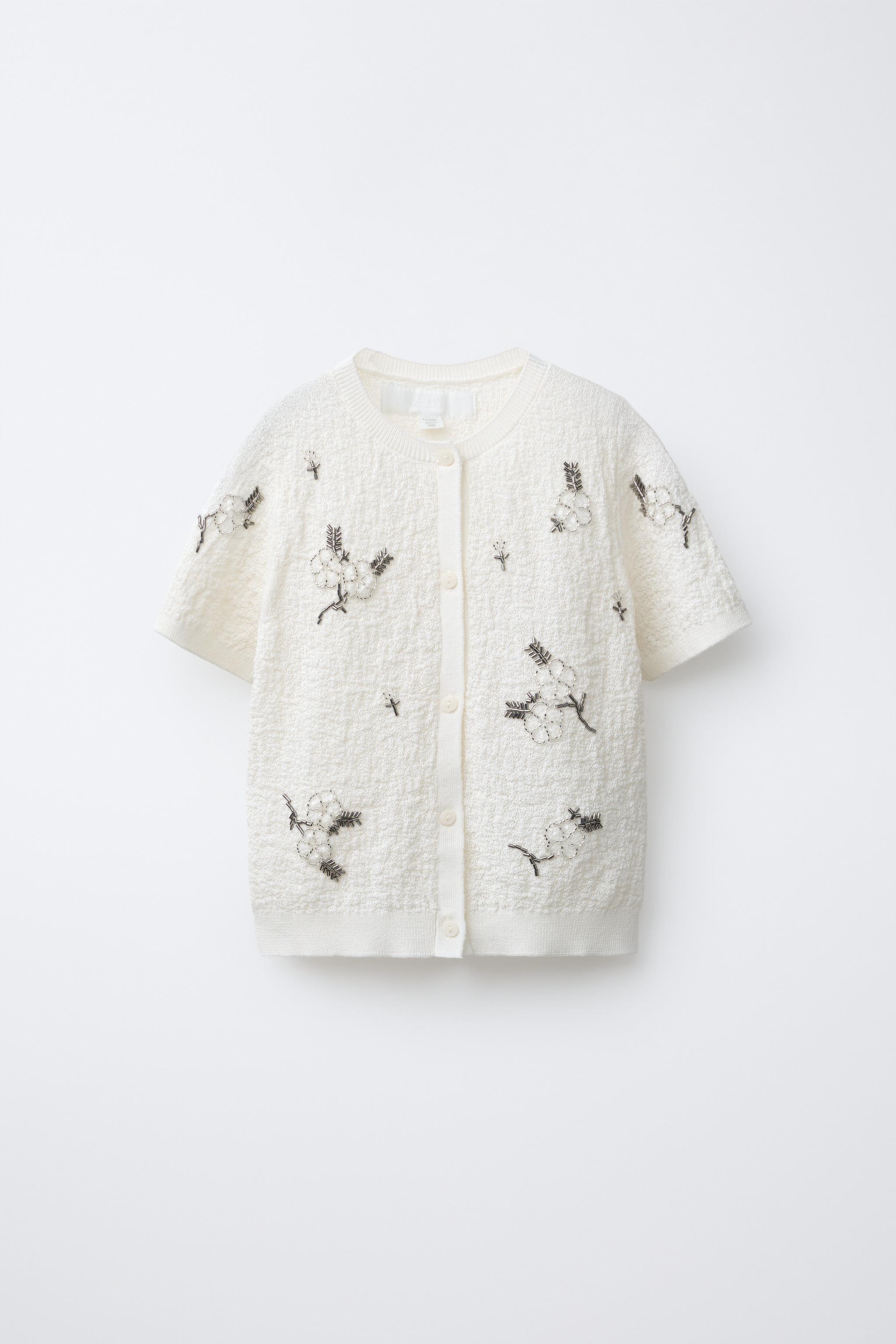 テクスチャービーズニットカーディガン - ベージュ | ZARA Japan / 日本