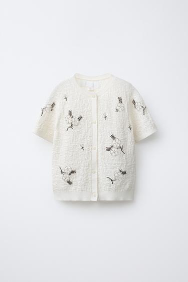 CARDIGAN WITH BEAD TEXTURE - Beige by Zara