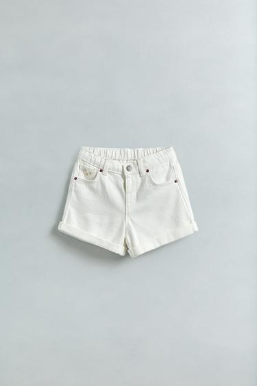 Zara 刺繡花卉牛仔短褲 - 白色