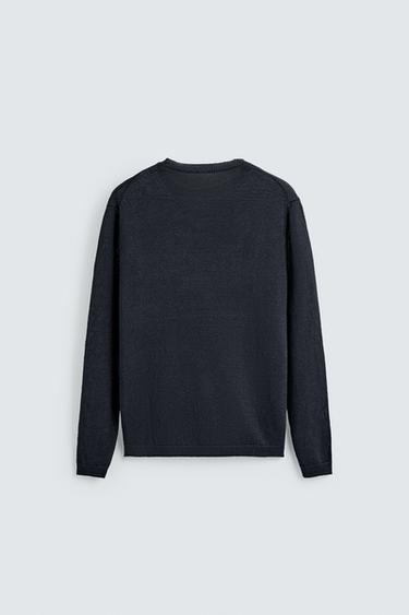 100% LINEN REGULAR FIT JUMPER - Navy blue by Zara - Image 6