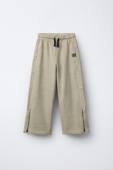 WIDE-LEG GARMENT-DYED PLUSH TROUSERS - Beige by Zara