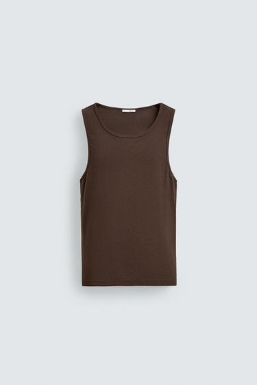 RIBBED TANK TOP - Brown-Blue by Zara