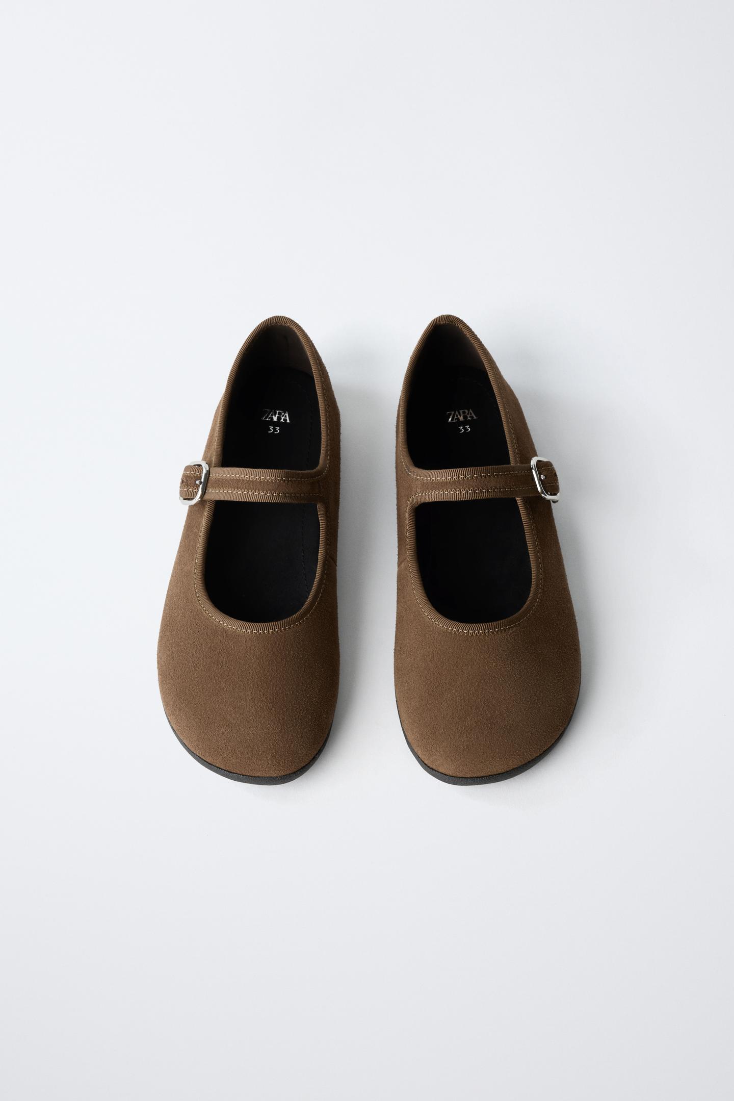 Детские балетки Zara Leather Barefoot Ballet Flats, цвет: Коричневый — фото 9