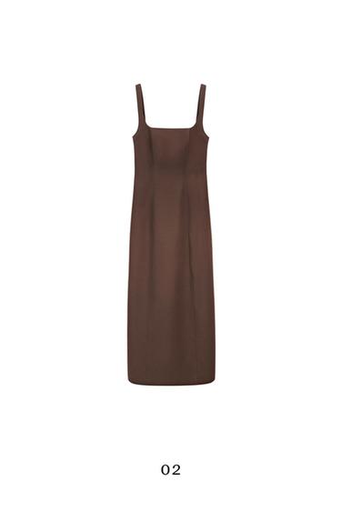 Zara Cotton blend strappy midi dress - Brown