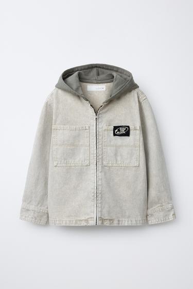 OVERSHIRT AUS SERGE MIT ACID WASH UND FLEECEKAPUZE - Taupegrau von Zara