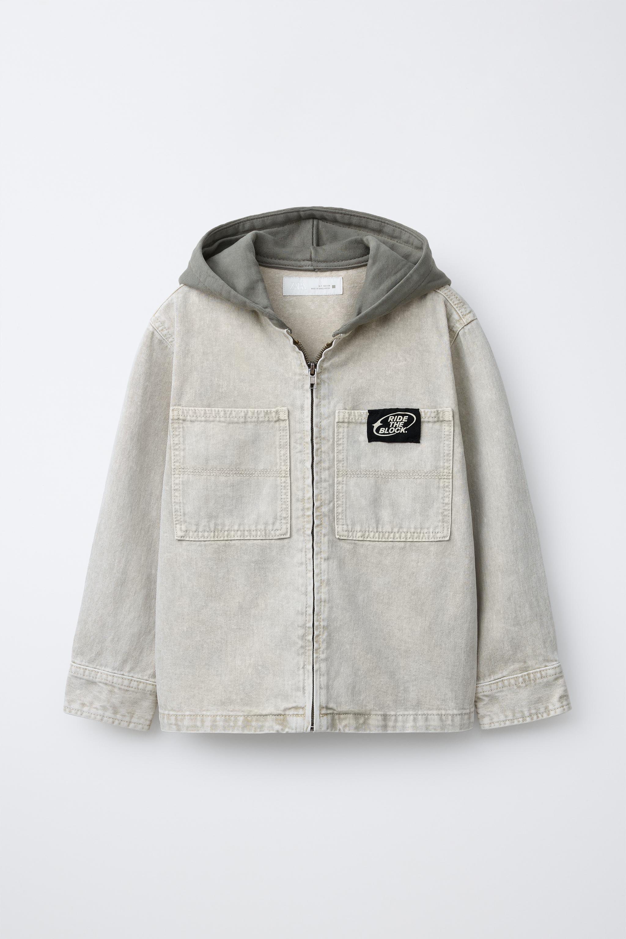SURCHEMISE EN SERGÉ ACID WASH À CAPUCHE MOLLETON