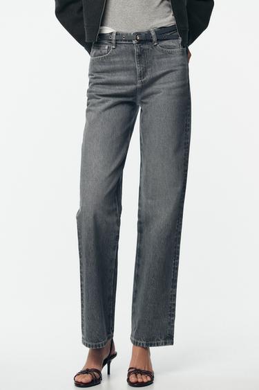 Z1975 REGULAR FIT HIGH-WAIST JEANS WITH BELT - Grey by Zara