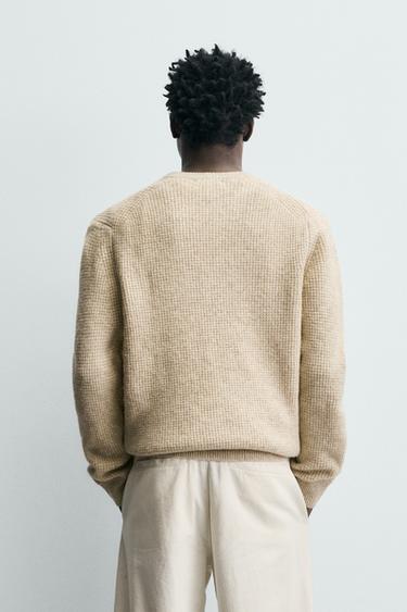 REGULAR FIT WAFFLE-KNIT JUMPER - Ecru by Zara - Image 2