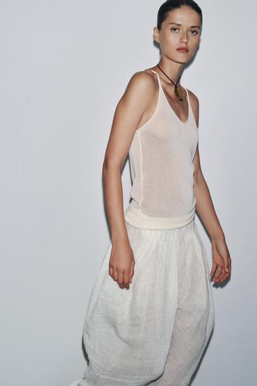 Zara STRAPPY KNIT TOP - Ecru