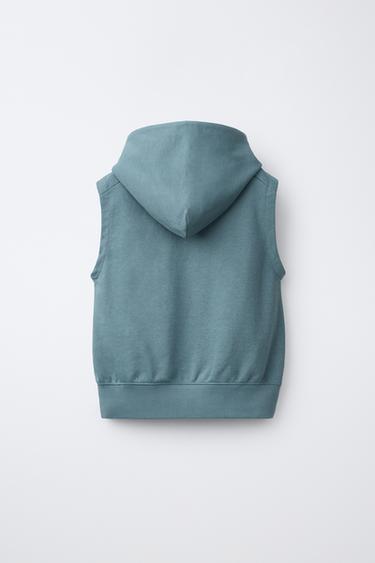 HOODED SWEATSHIRT VEST WITH TEXT - Duck blue by Zara - Image 1