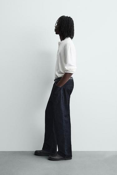 PANTALON RELAXED FIT FLOQUÉ - Bleu marine foncé de Zara - Image 3