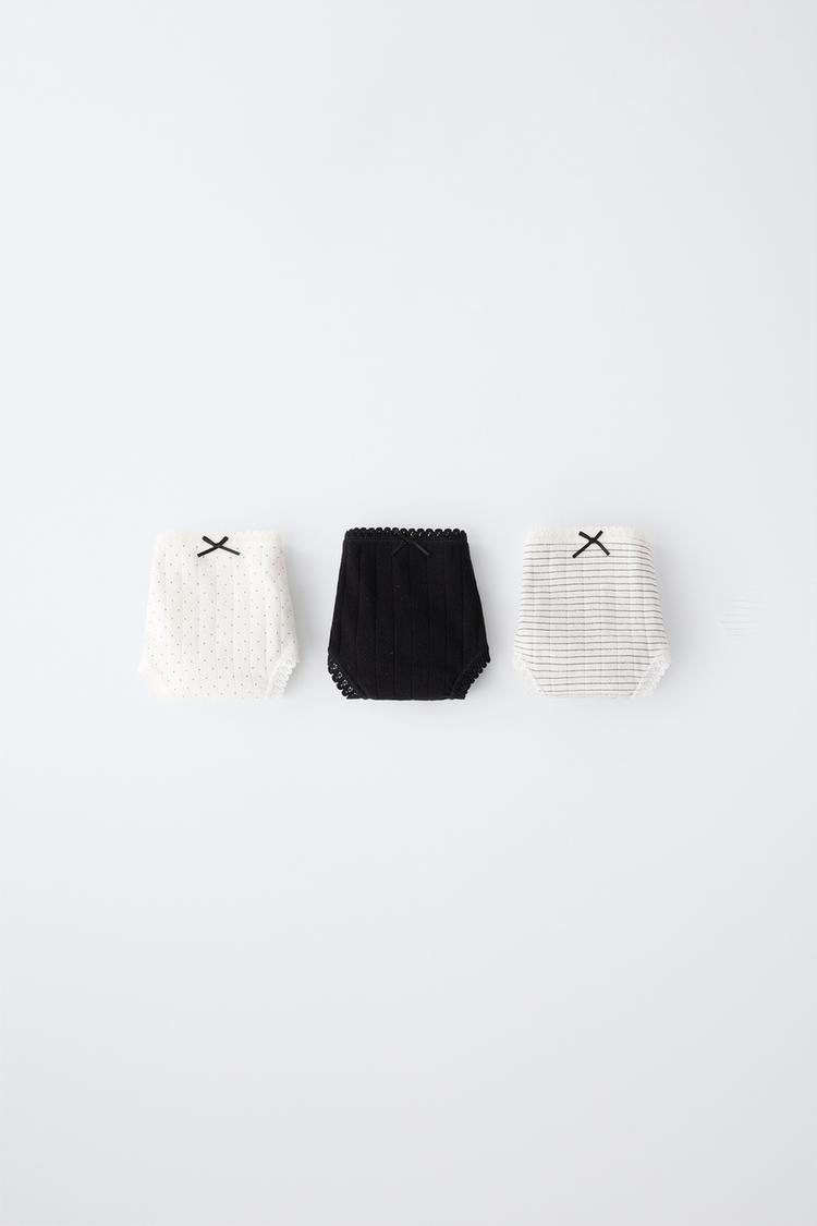 1 1/2-6 YEARS / THREE-PACK POLKA DOT AND STRIPE UNDERWEAR — White / Gray