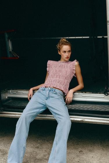 TOP NID D'ABEILLE À CARREAUX VICHY - Écru / Grenat de Zara - Image 4