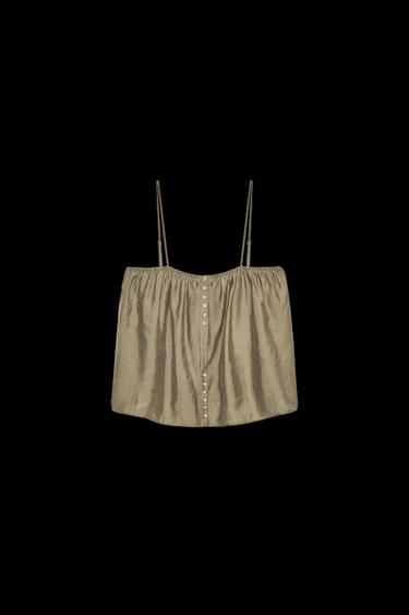 FLOWING STRAPPY BUTTON-UP TOP - mid khaki by Zara - Image 0