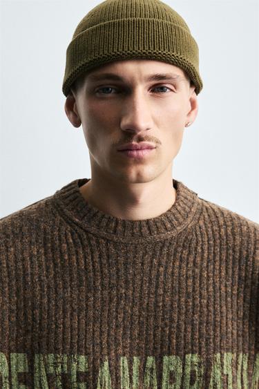 RIBBED SLOGAN SWEATER - Brown by Zara - Image 4