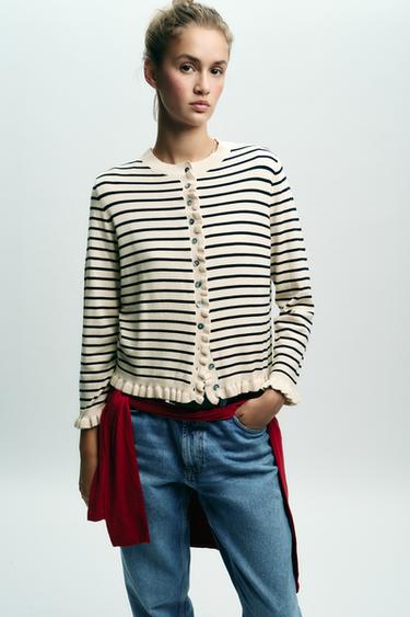 RUFFLE TRIM CARDIGAN - striped by Zara - Image 2