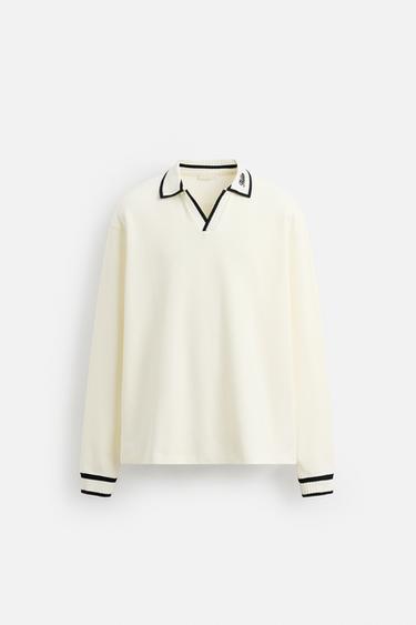 CONTRAST EMBROIDERED POLO SHIRT - Ecru by Zara