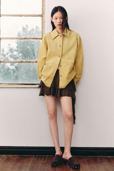 100% SUEDE LEATHER JACKET - Beige-pink by Zara