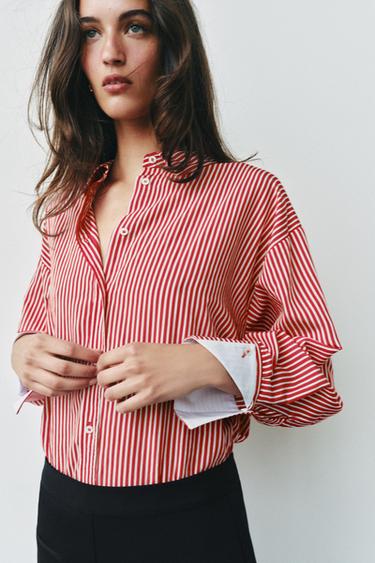 CAMISA RAYAS PUÑO COMBINADO - Rojo / Blanco de Zara