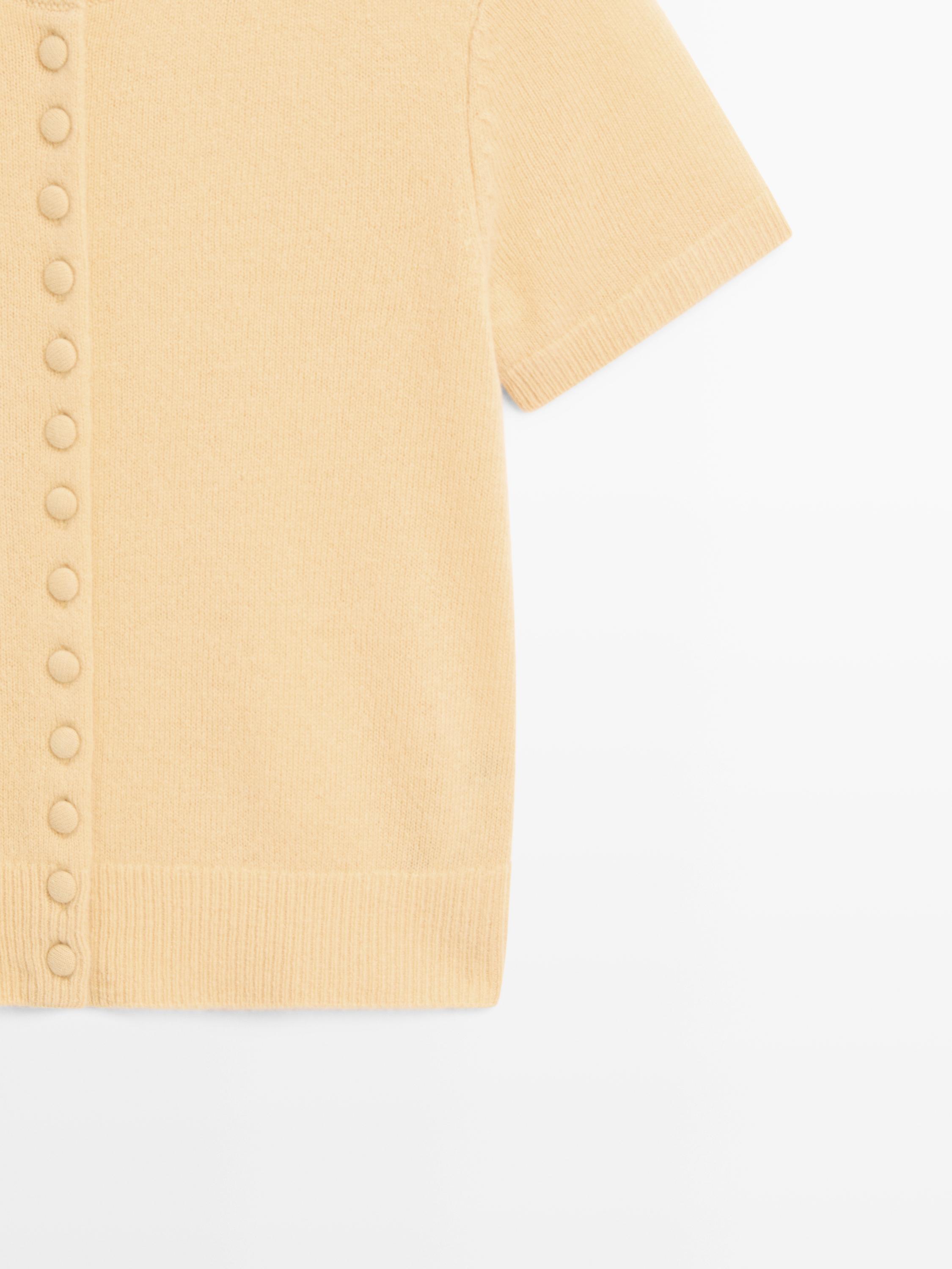 Short sleeve 100% wool knit cardigan