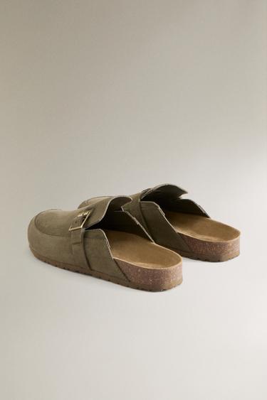 LEATHER CLOGS WITH BUCKLE - Khaki Green by Zara - Image 3