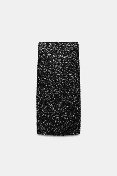FALDA MIDI LENTEJUELAS - Negro de Zara - Imagen 0