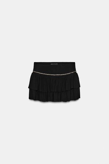 FALDA PANTALÓN TACHAS VOLANTES - Negro de Zara