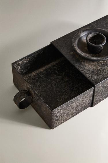 METAL TEALIGHT HOLDER WITH DRAWER - Black by Zara - Image 3